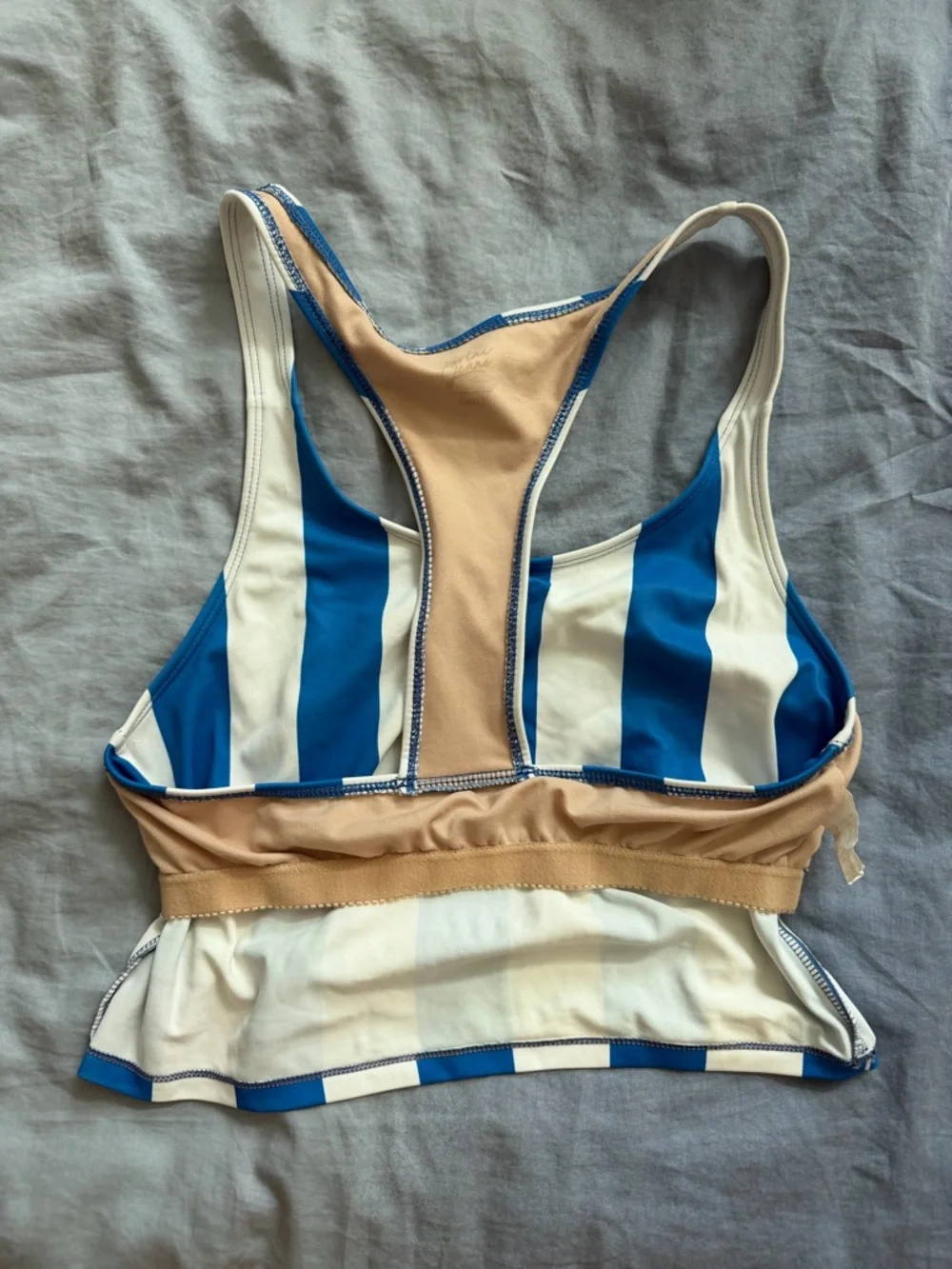 Kortni Jeane Blue & White Vertical Striped Racerback Swimsuit Crop Top Small
